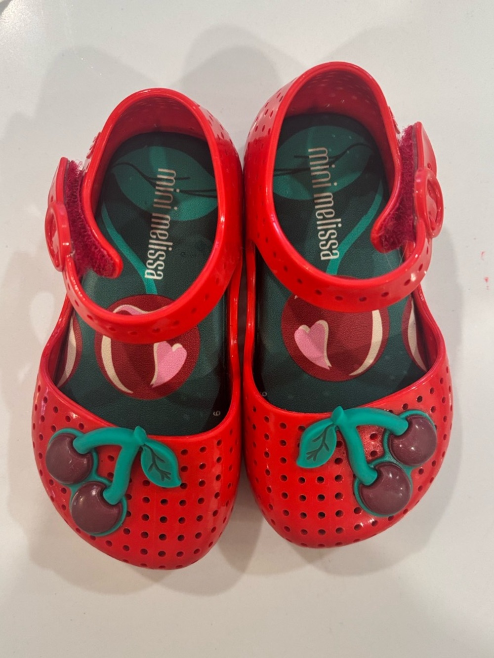 Mini Melissa Kids Red Cherries Jelly Sandals - Slip-On Play Shoes Toddler